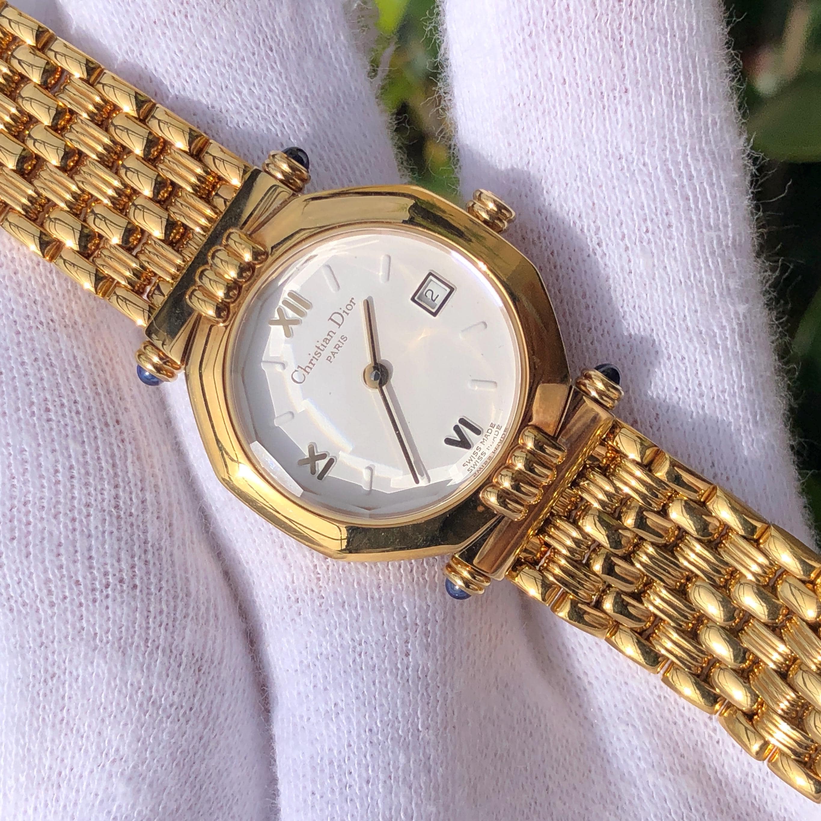 Vintage Christian Dior Octagon Gold Plated Ladies Watch With Box