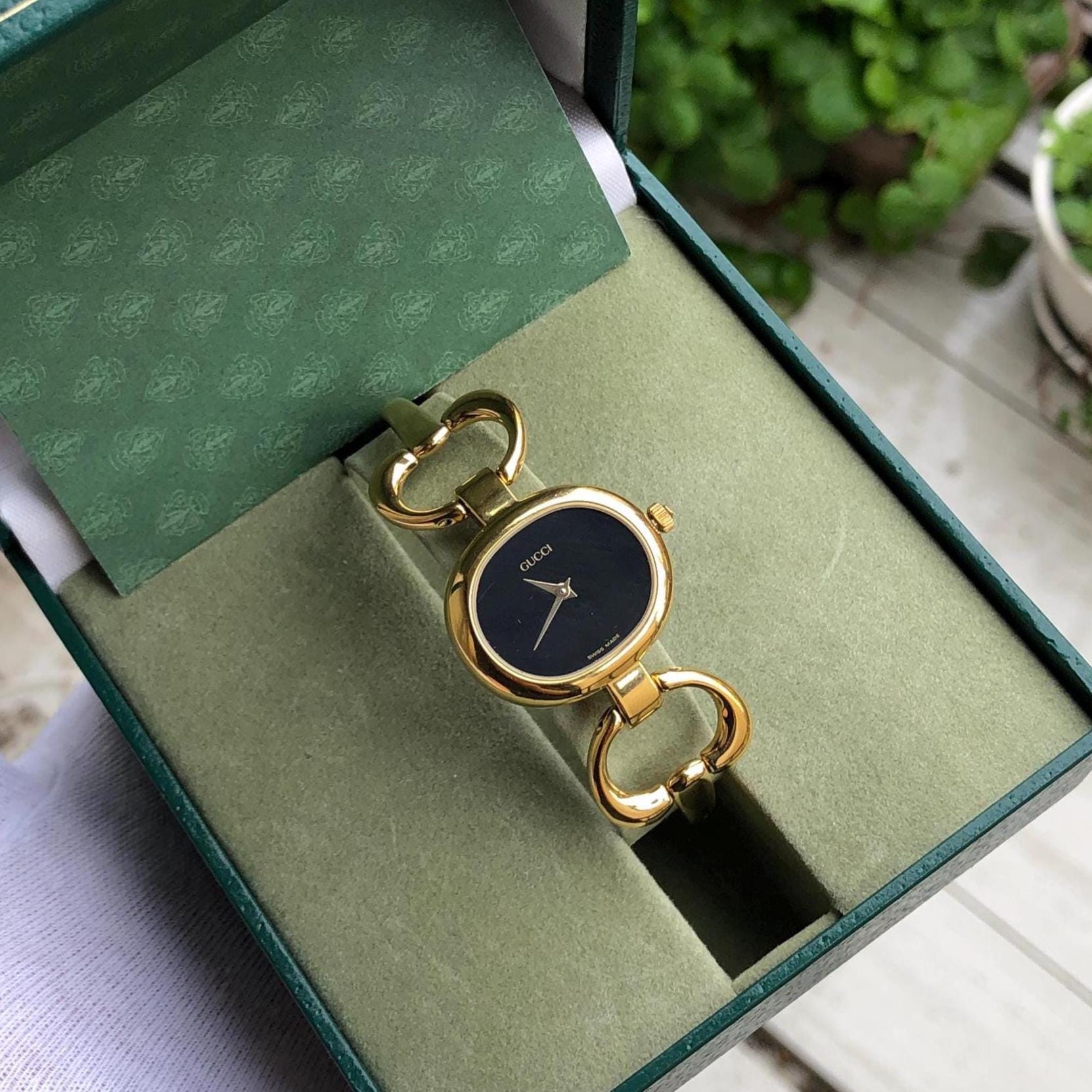 RARE VINTAGE GUCCI 1600 Gold Plated Bangle Type Horsebit Lady's