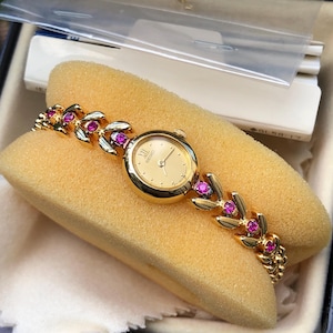 Vintage Seiko Ruby Ladies Watch, Gold-Toned Bracelet