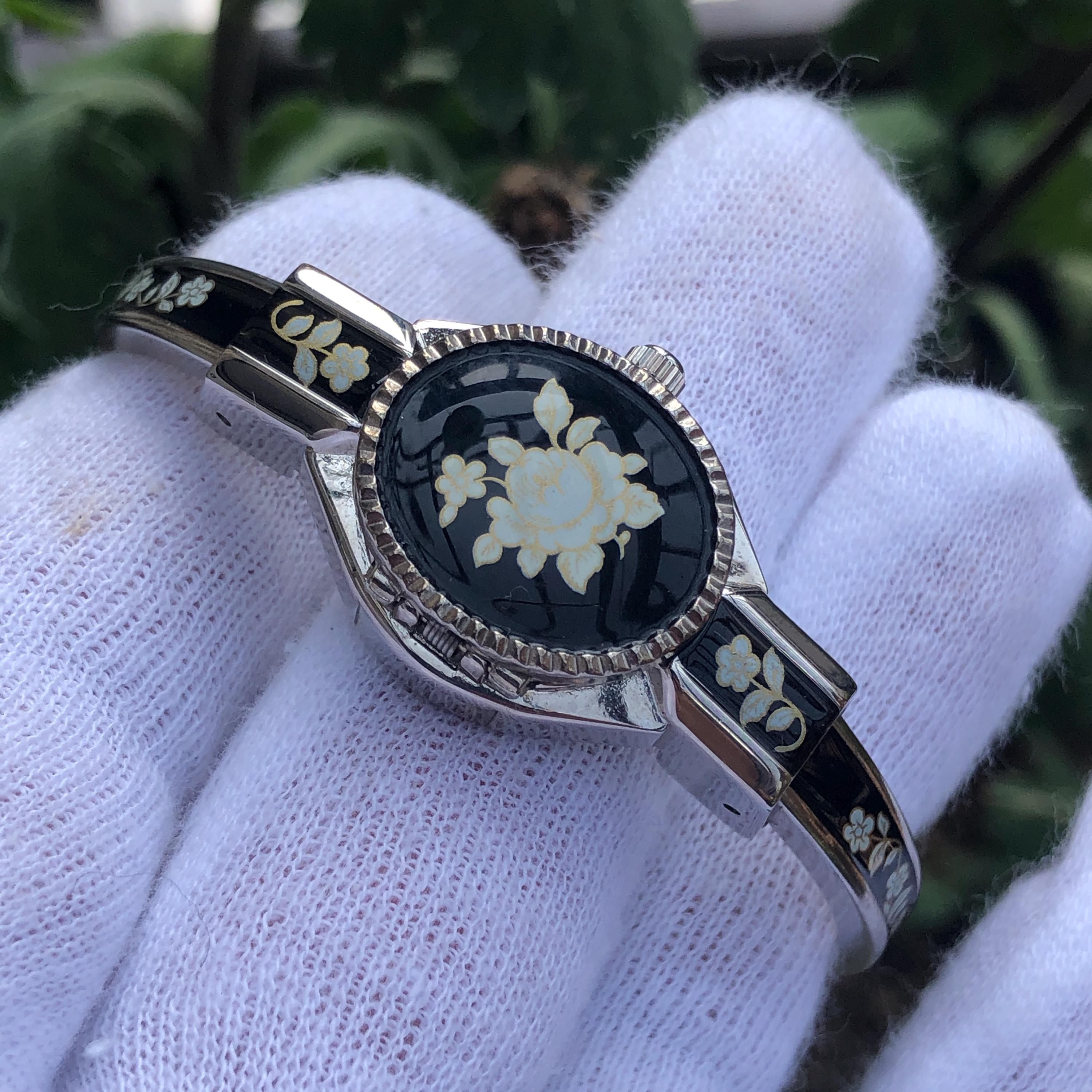 Vintage André Mouche Enamel Floral Bangle Watch - Swiss Made - Etsy