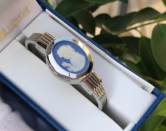Vintage André Mouche Cameo Bangle Watch: Swiss Made, Petite Size