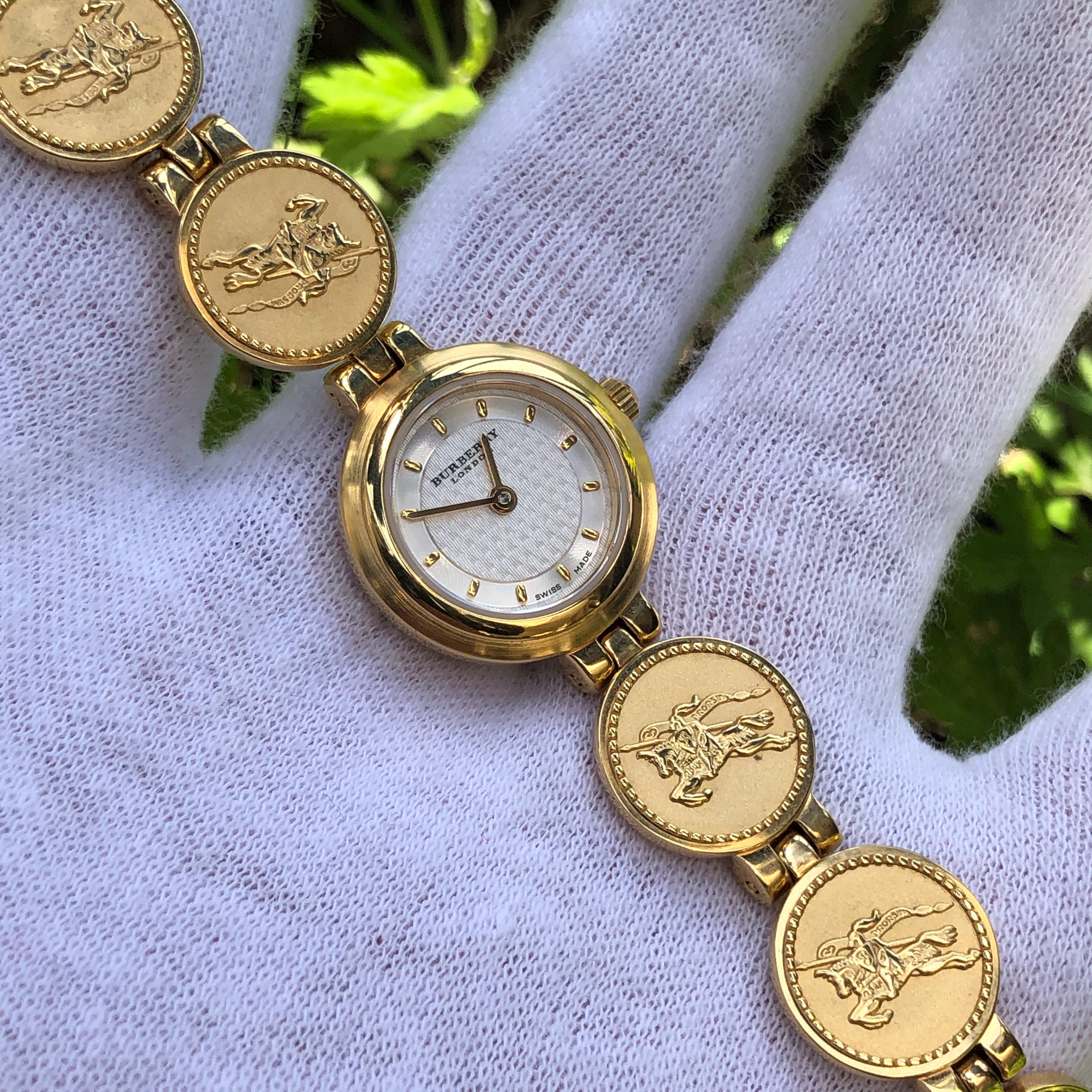 RESERVED- RARE Vintage Burberry Coin Watch Gold Plated Bangle