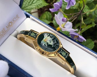 Vintage André Mouche Quartz Watch With Enamel Floral Design