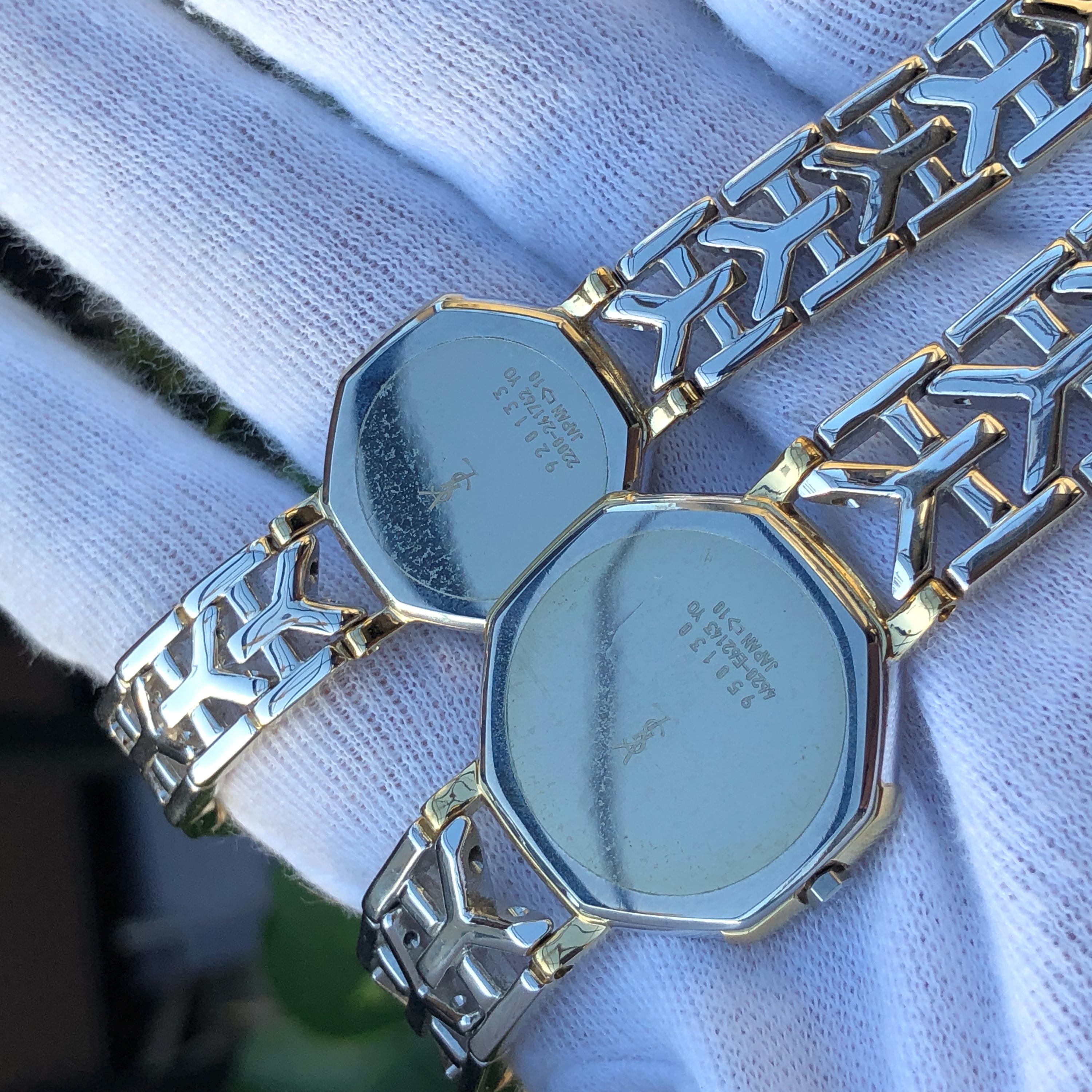 Vintage YSL Yves Saint Laurent Octagon Watch Set: Dual-toned With