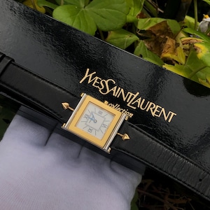 RARE Vintage YSL Yves Saint Laurent TANK Unisex watch original leather strap Boxed good condition overall Japan