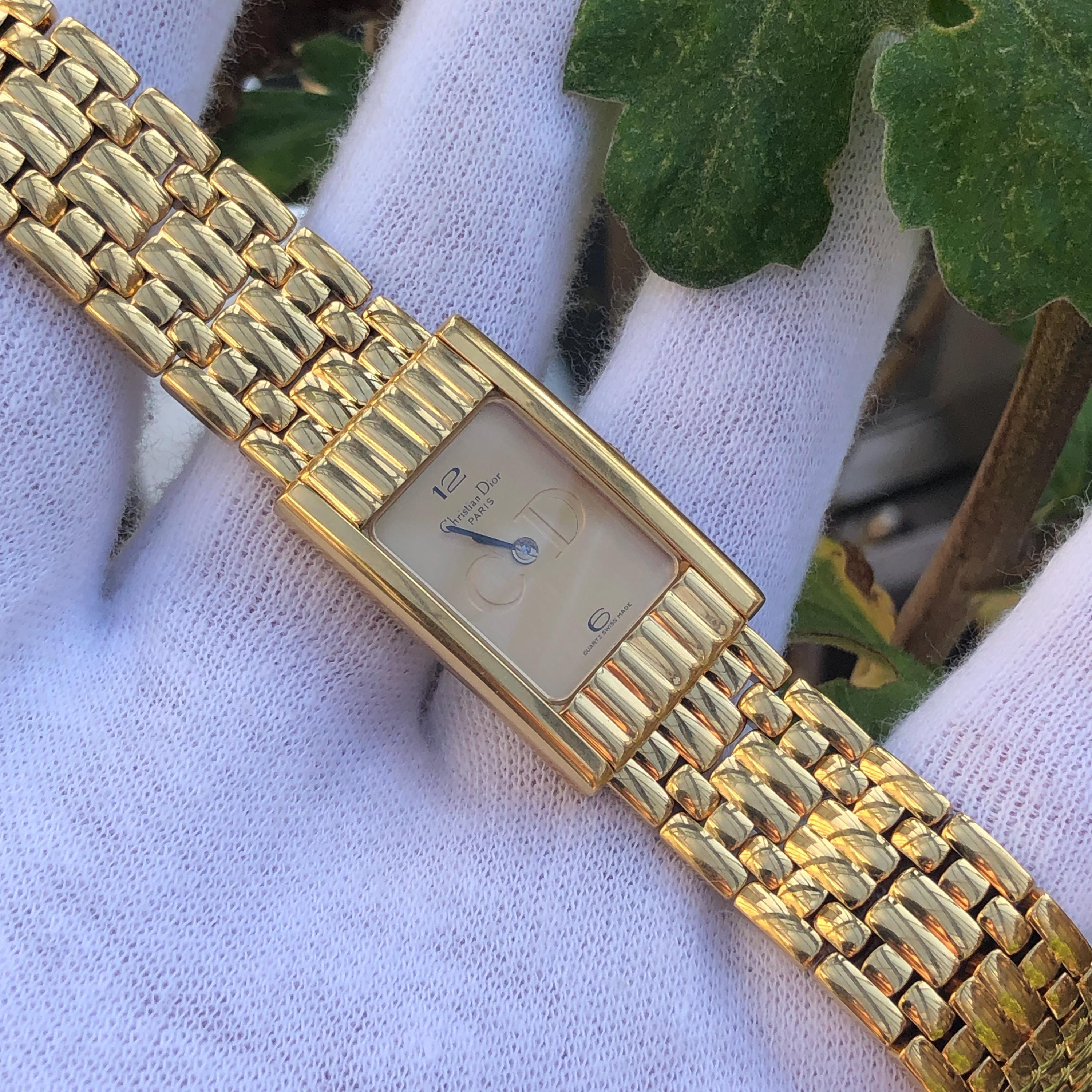 Christian Dior ゴールド 腕時計 Vintage Christian Dior Gold Plated Bracelet Watch: CD Golden Dial
