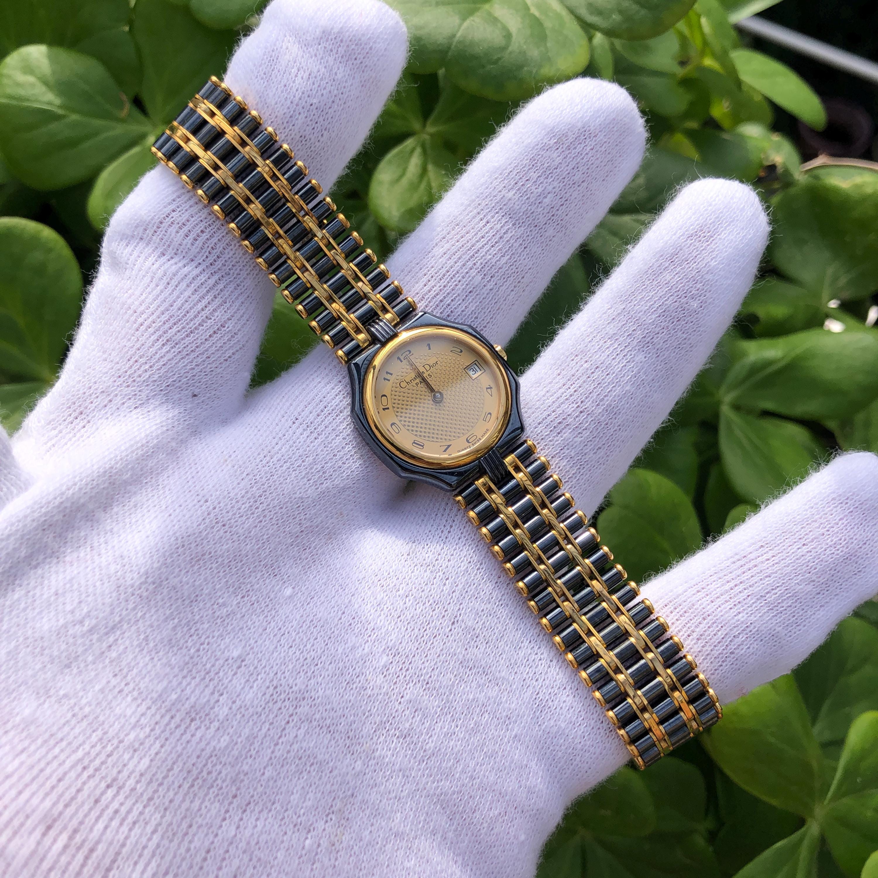 RARE Vintage Christian Dior Black and Gold Accent Gold Plated