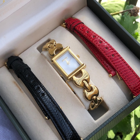 RARE VINTAGE GUCCI 1800L Interchangeable Strap Bracelet Type Gold