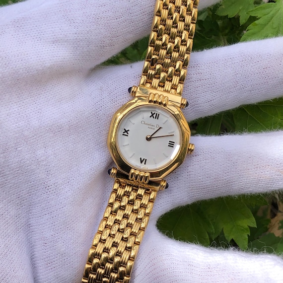 Vintage Christian Dior Octagon Gold Plated Ladies Watch With Box