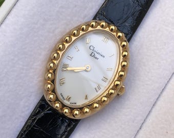 Vintage Christian Dior Baignoire Uhr: 20 Micron vergoldet, Original Box