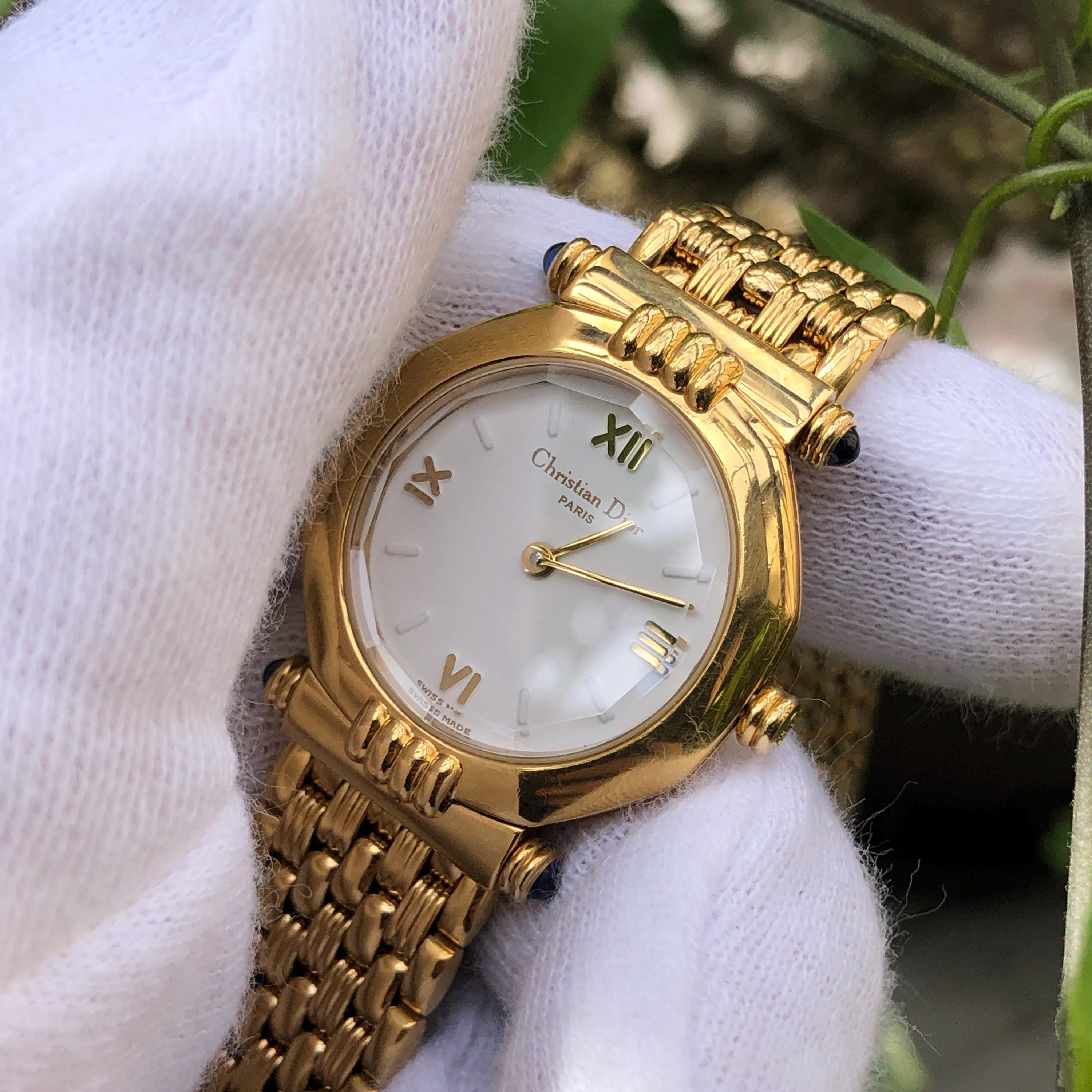 Vintage Christian Dior Octagon Gold Plated Ladies Watch With Box
