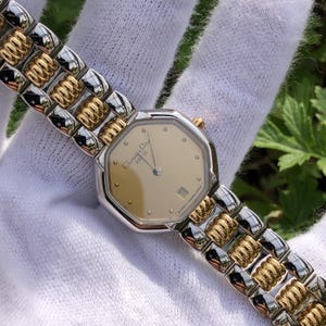 RARE Vintage Christian Dior Octagon D48.203 Dual Tone Damenuhr goldenes Zifferblatt Boxed Good Zustand