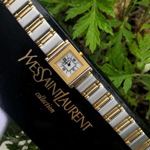 RARE Vintage YSL Yves Saint Laurent TANK  Small face dual-toned lady's watch Boxed very good overall Japan
