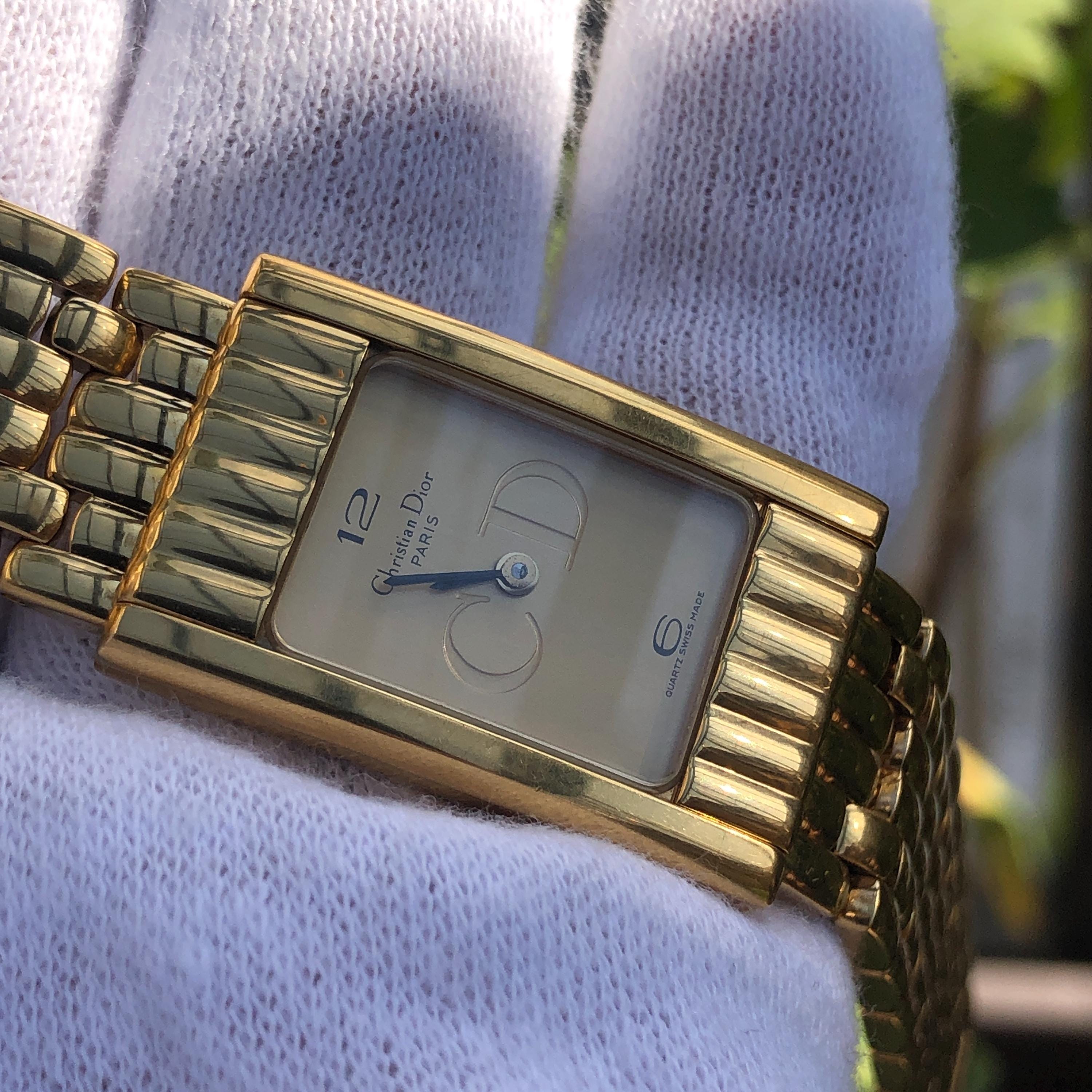 Vintage Christian Dior Gold Plated Bracelet Watch: CD Golden Dial