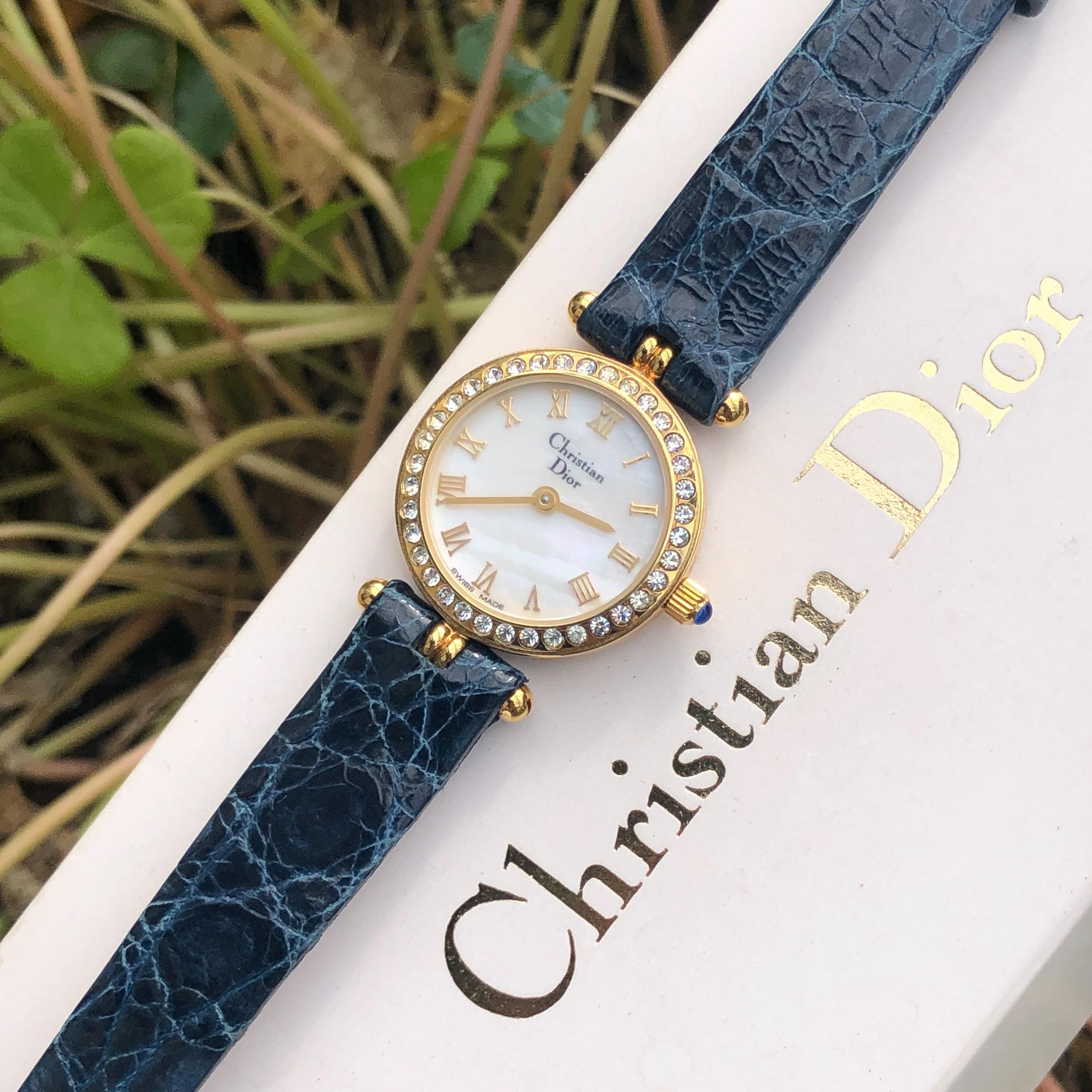 Vintage Christian Dior Mother-of-pearl Watch: Diamond Bezel
