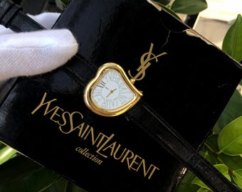 RARE  Beautiful Vintage YSL Yves Saint Laurent Heart Design  Leather Strap Ladys Watch Boxed Good Condition Overall