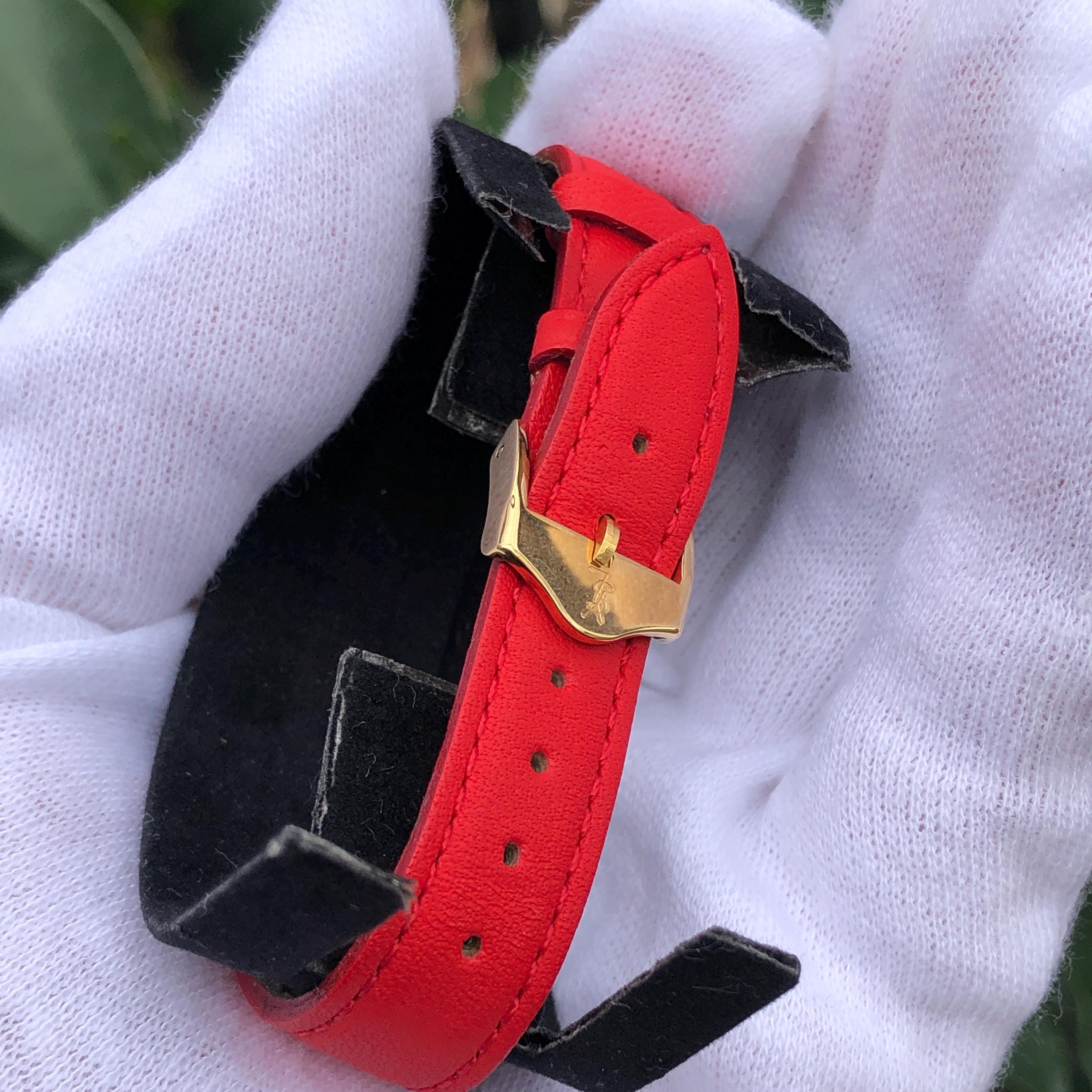 Vintage YSL Heart Watch, Red Leather Strap, Original Box Good