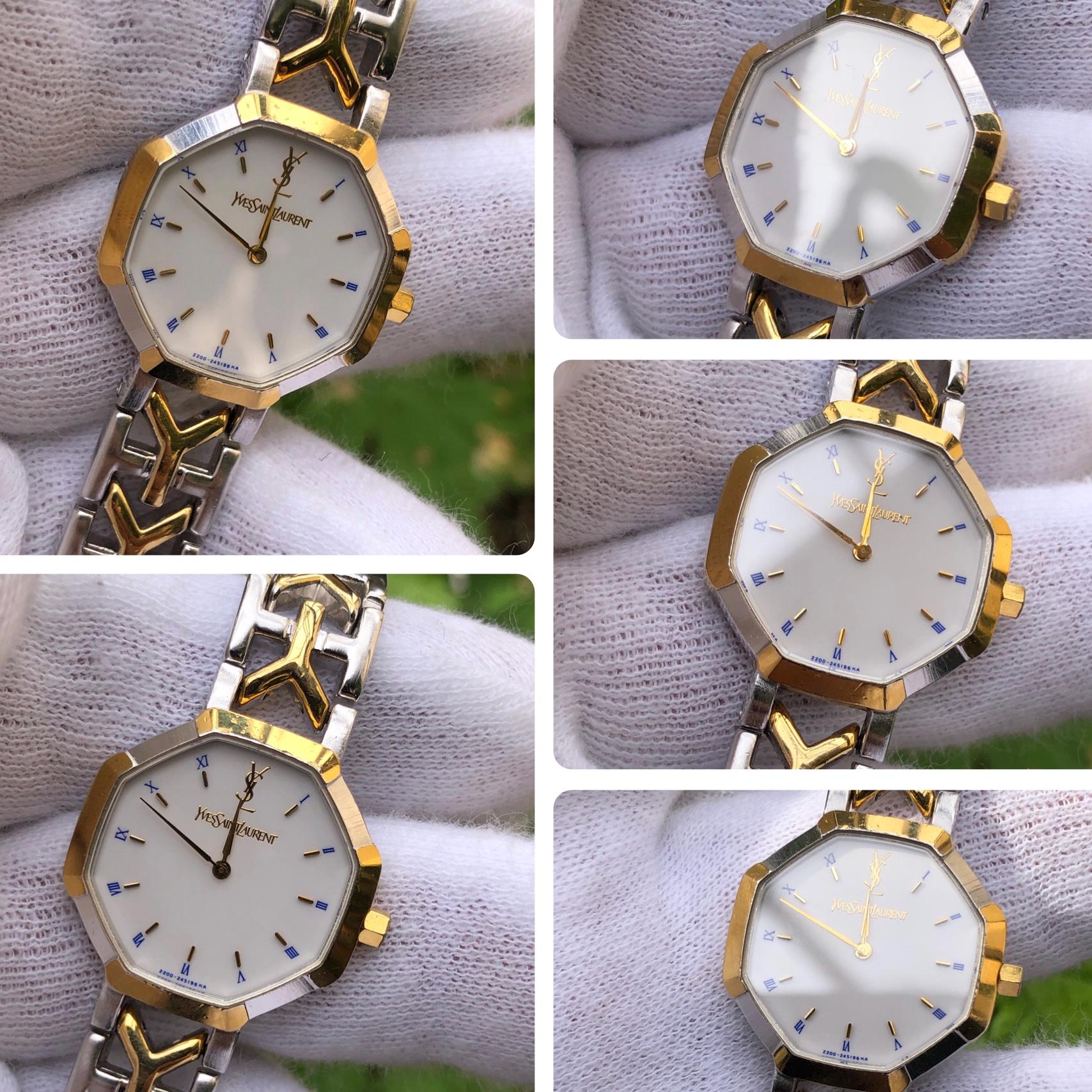 時計 YVES SAINT LAURENT archive octagon Watch RARE Vintage YSL Yves Saint Laurent Octagon Dual Toned