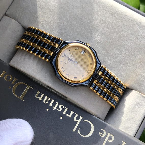 RARE Vintage Christian Dior Black and Gold Accent Gold Plated