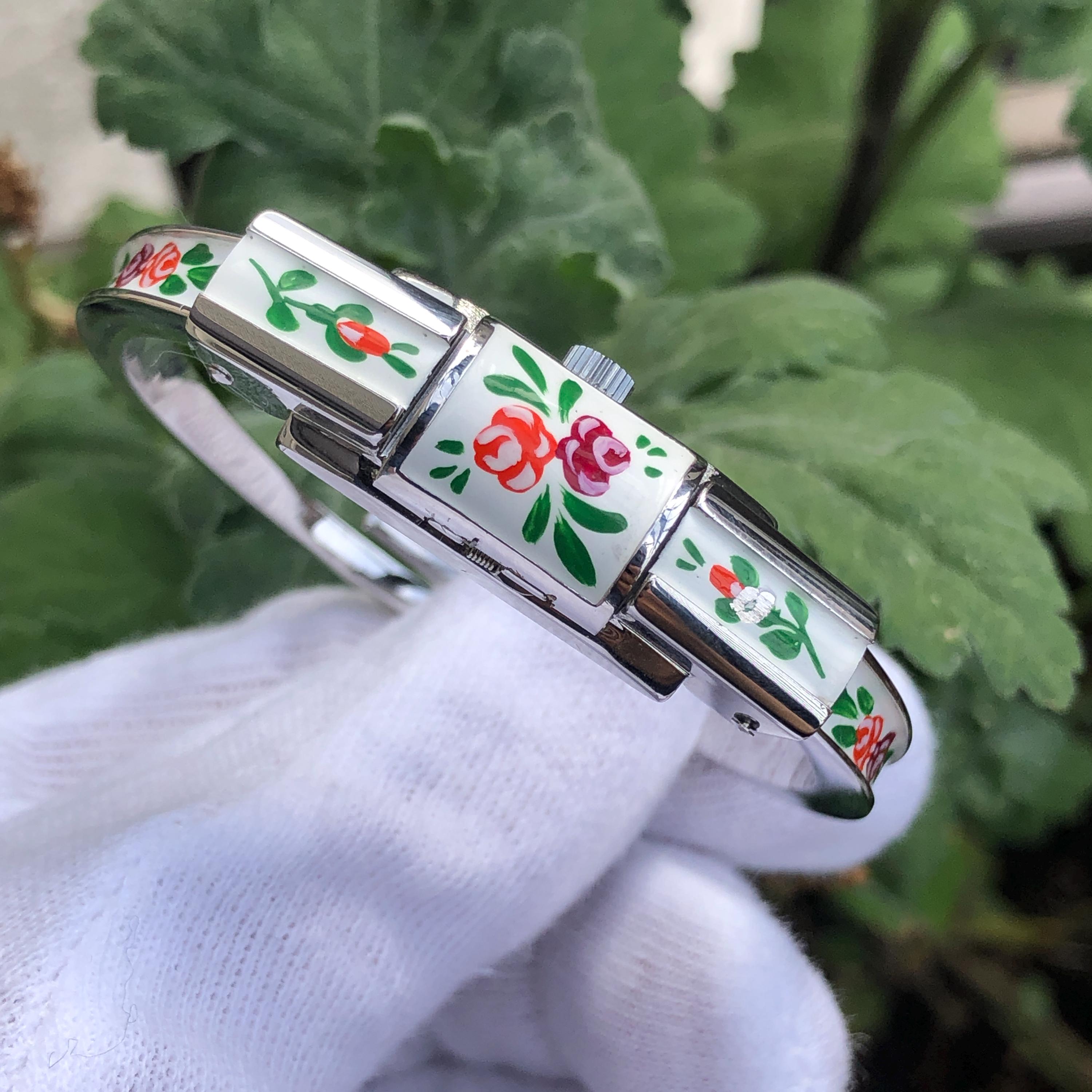 Vintage Felicitas Neuchatel Swiss Floral Enamel Bangle Watch - Etsy