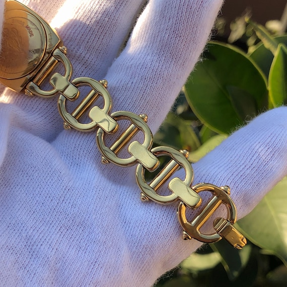 RARE Vintage GUCCI 6400L MOP Dial Gold Plated Bracelet Type Lady's