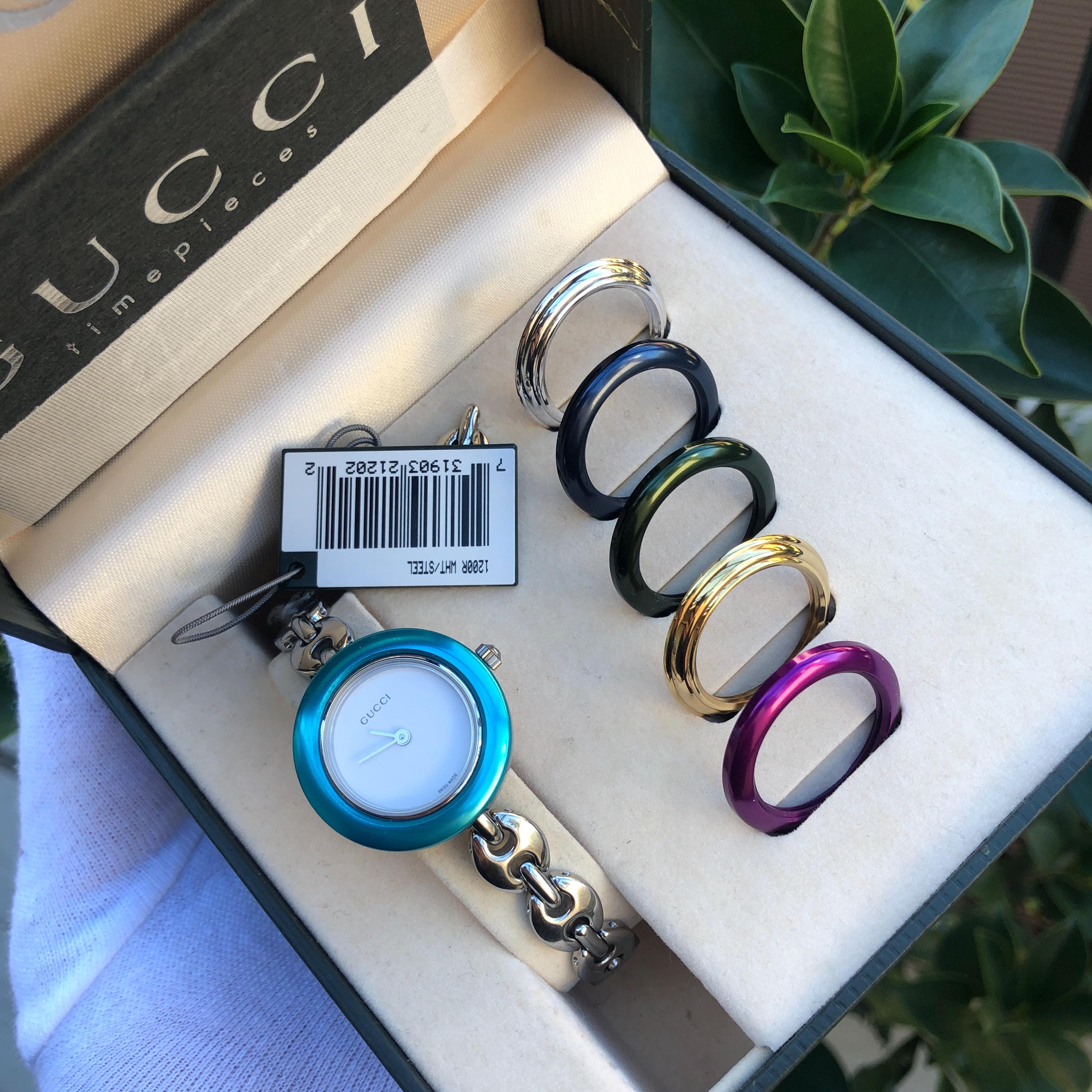 RARE VINTAGE GUCCI Change Bezel Coffee Bean Bracelet Type Silver