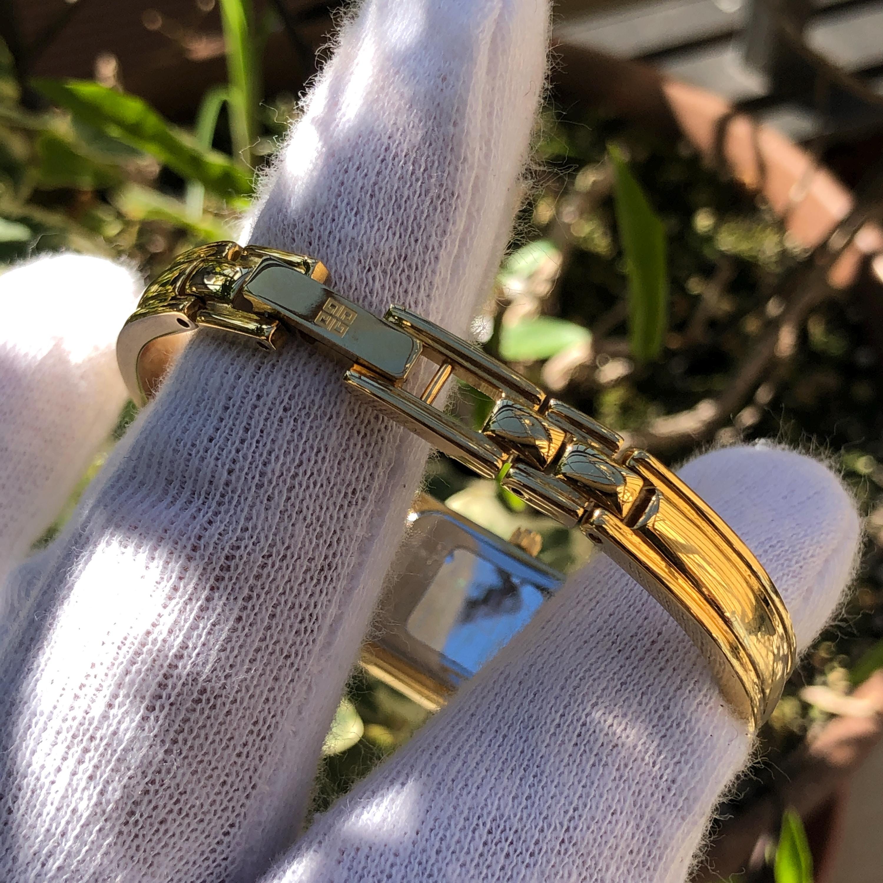 AUTHENTIC RARE VINTAGE GIVENCHY GOLD WATCH - WITH DIAMOND HOUR MARKERS Vintage Givenchy Diamond Watch: Gold Geometric Swiss Made main image 4
