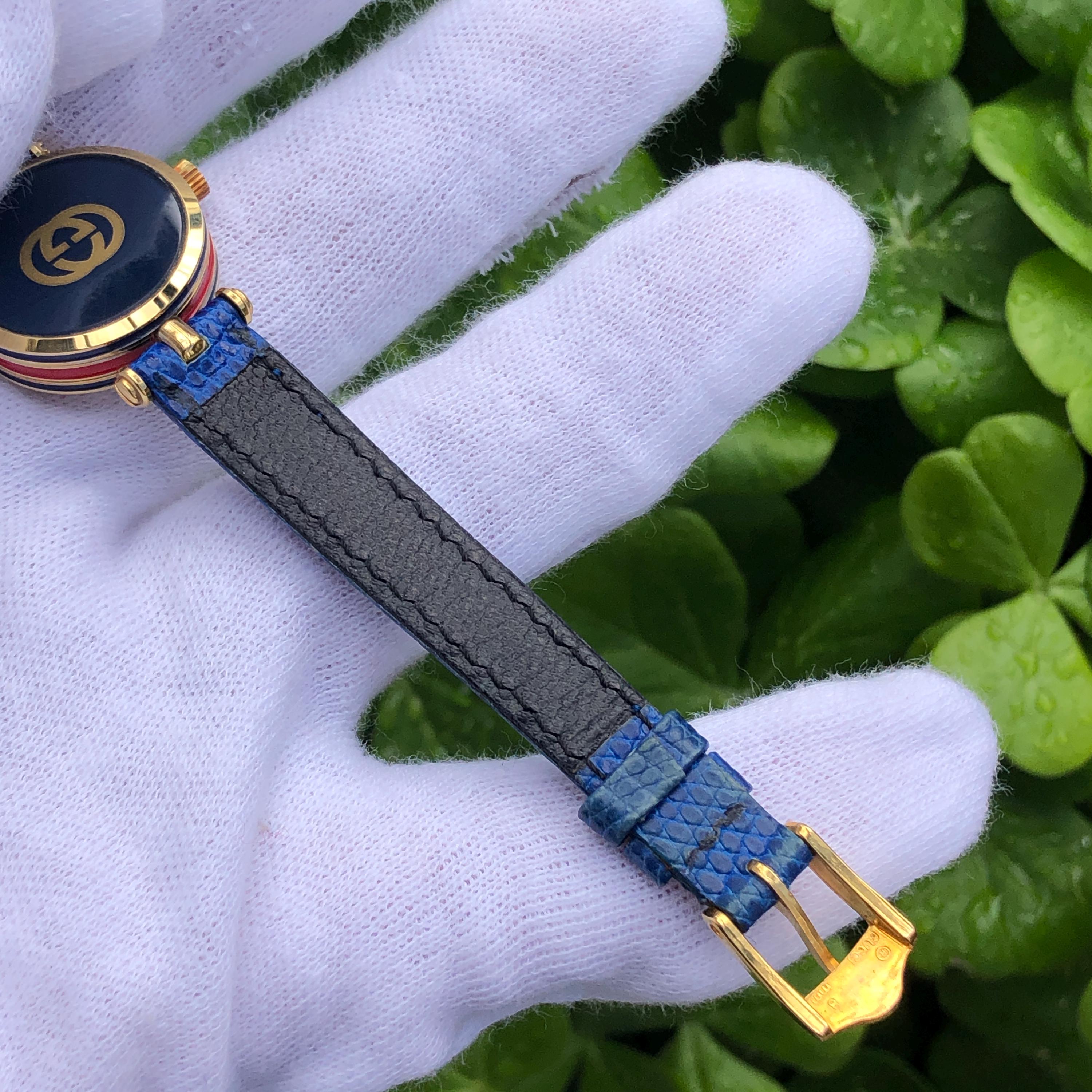 ■ 45668★年 GUCCI グッチ 2000L 時計 シェリー Rare VINTAGE GUCCI SHERRY 2000L Blue Accent Original Strap