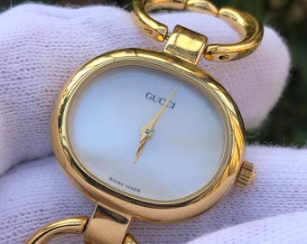 RARE VINTAGE GUCCI 1600 Gold Plated Bangle Type Horsebit Lady's