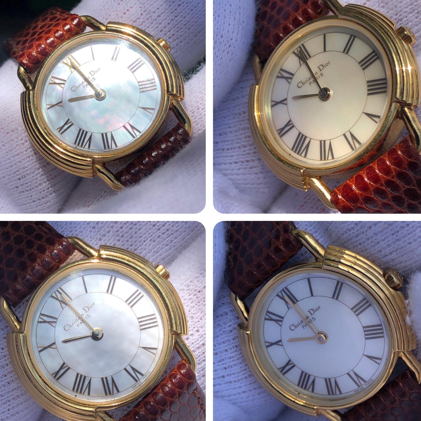 Christian Dior D58-121-2 ヴィンテージ シェル文字盤 RARE Vintage Christian Dior Shell Dial Brown Accent D58