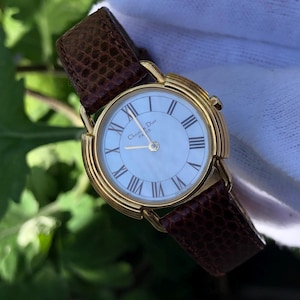 RARE Vintage Christian Dior Shell dial brown accent D58.121.2 gold plated steel Leather strap ladys' watch
