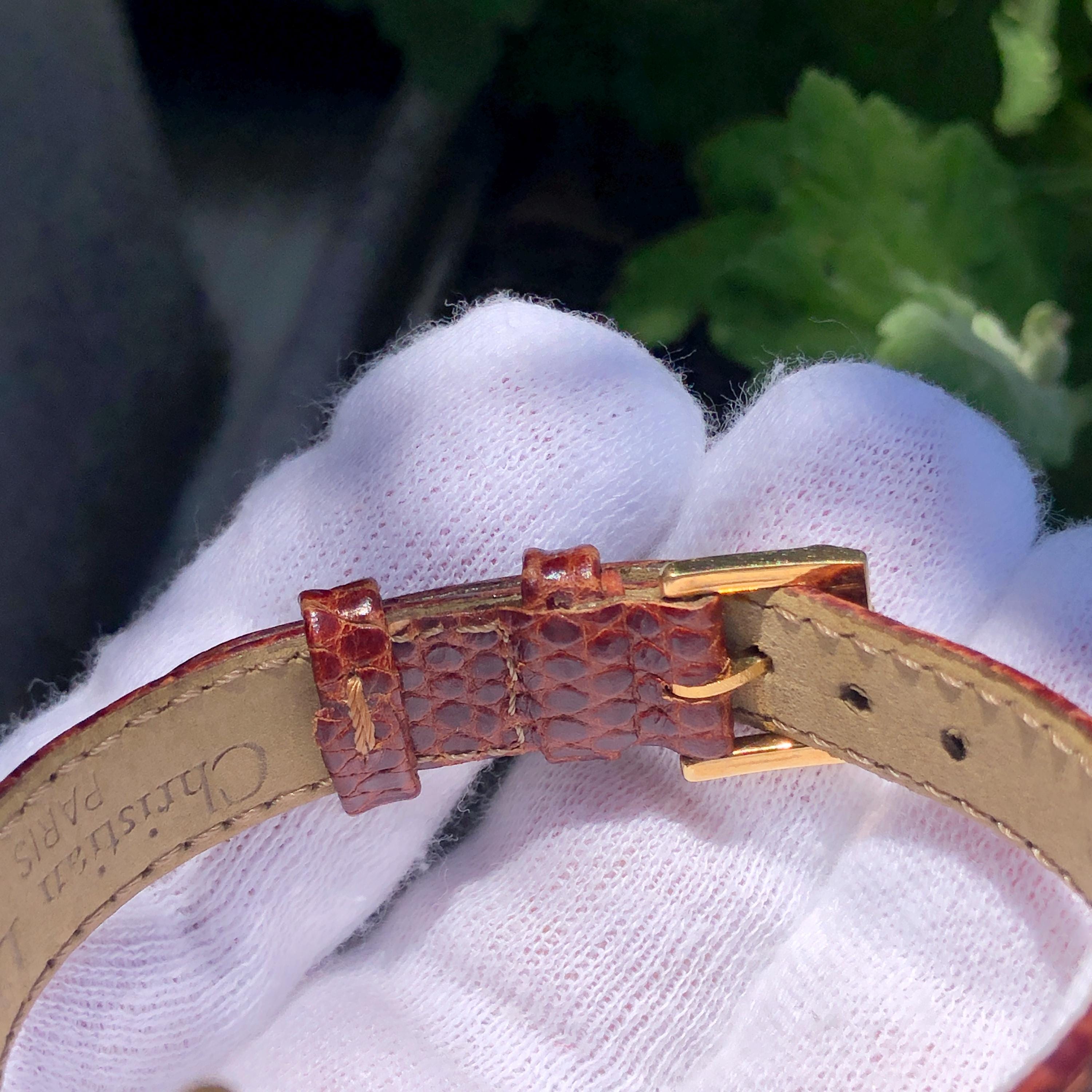 AUTHENTIC RARE VINTAGE DIOR MOTHER-OF-PEARL & DIAMOND RED LEATHER WATCH Vintage Christian Dior Gold-Plated Ladies main image 3