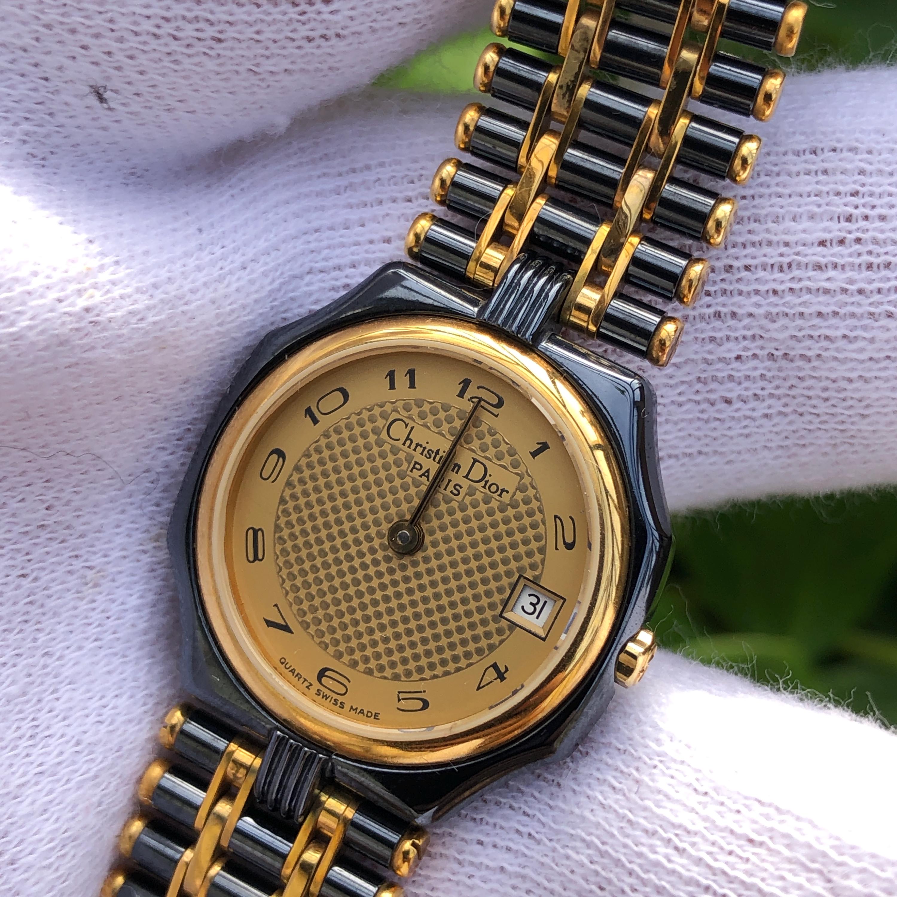 RARE Vintage Christian Dior Black and Gold Accent Gold Plated