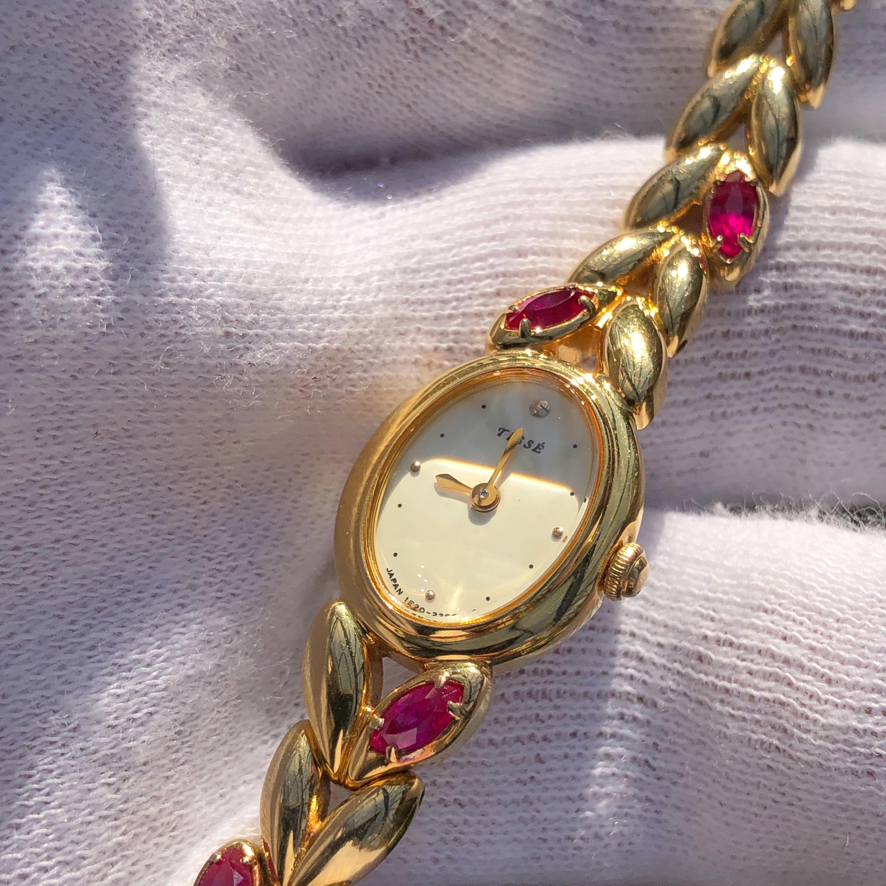 SEIKO セイコー TISSE ストーン付き 1E20-605A 腕時計 Vintage Seiko TISSE Pink Stone Bracelet Watch - Gold Toned Good