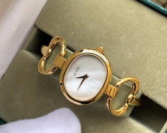 RARE VINTAGE GUCCI 1600 Gold Plated Bangle Type Horsebit Lady's