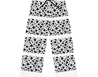 Pantaloni del pigiama con stampa di mucca, pantaloni da salotto da donna, comodi indumenti da notte, pantaloni del pigiama con stampa animalier, graziosi indumenti da salotto, pantaloni del pigiama in bianco e nero
