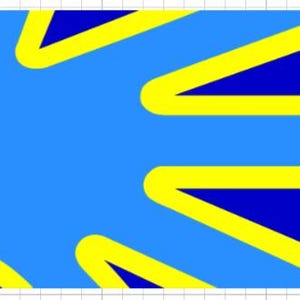 Puede incluir: Diseño gráfico abstracto con un fondo azul y formas geométricas amarillas y azul oscuro. El diseño tiene un estilo gráfico moderno, con contrastes de colores llamativos y líneas limpias. Las formas crean un efecto visual dinámico.