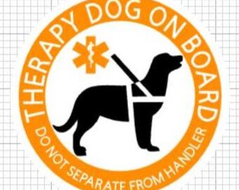 Therapy Dog On Board Do Not Separate From Handler, waterproof vinyl sticker, ORANGE