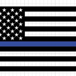 May include: Black and white American flag design with a blue stripe. The flag features white stars in the upper left corner and black and white stripes. The blue stripe runs horizontally across the center of the flag.