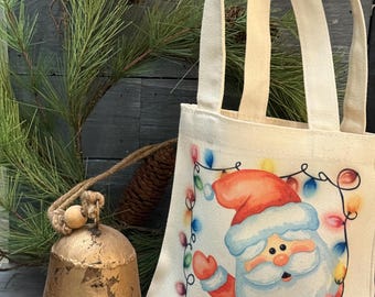Mini Christmas Tote Bag for Kids • Santa or Reindeer Favor Bag • Holiday Party Goodie Bag • Christmas Classroom Gift Tote