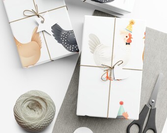 Festive Chickens Wrapping Paper: Whimsical Birthday Gift Wrap