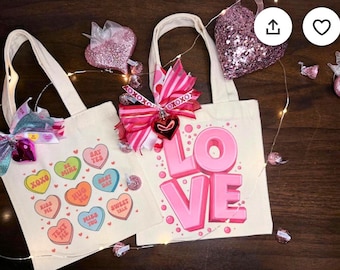 Reusable Valentine Gift Bag – Fabric Goodie Bag for Kids with Heart Design