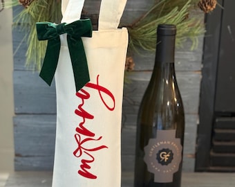 borsa regalo per vino per hostess delle feste con nastro di velluto e bottiglia