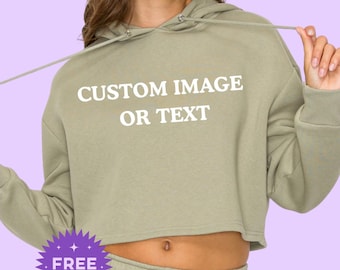 Custom Cropped Fleece Hoodie: Personalized Fall - Concert hoodie - Womensclothing - Sage green - College hoodie - Trending now - Dis