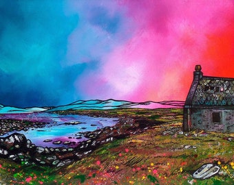 South Uist Croft Cottage, Hebrides, Scotland - Art Painting /Prints of original Scottish Seascape Painting - Made In Scotland