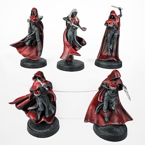 Red Robe Cultist Miniatures - Set Hand Painted DnD Warlock Necromancer RPG Figures