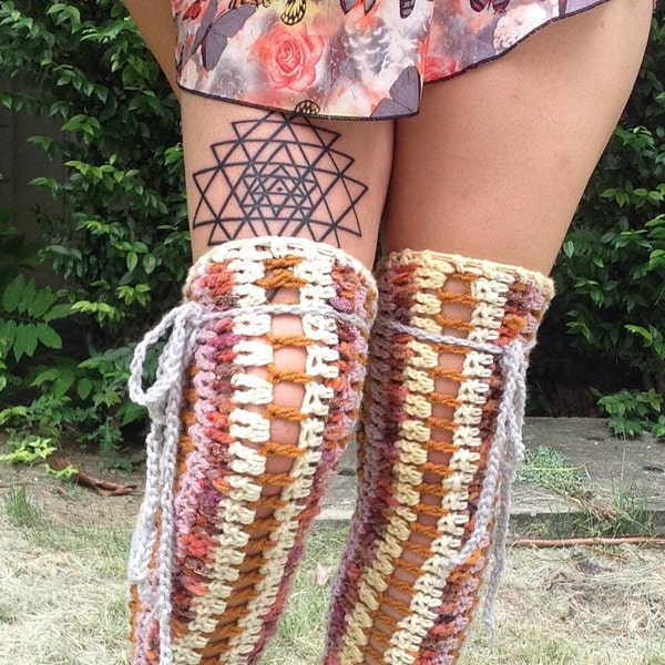 Over the Moon Crochet corset Thigh High legwarmers