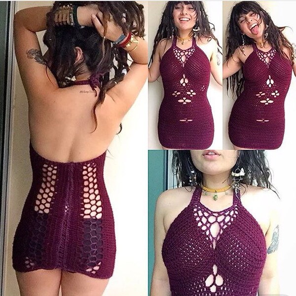 Crochet tunic halter mini dress