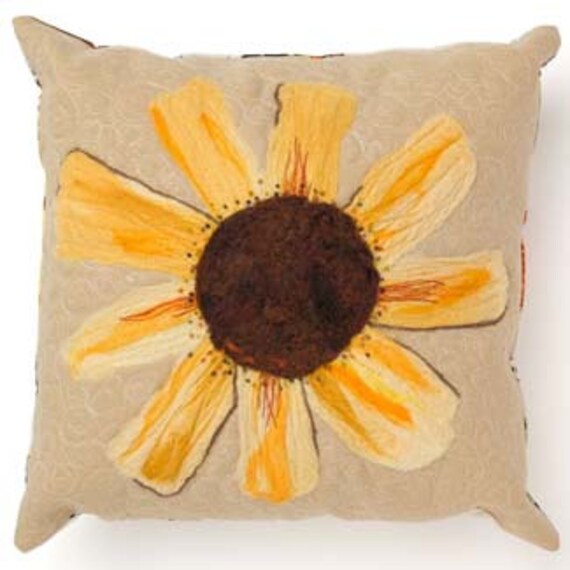 Items similar to Sunflower Decorative Pillow, Cushion, Throw Pillow, Folk Art, ecochic, handmade