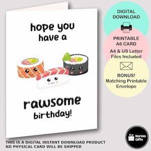 Printable Sushi Birthday Card, Funny Sushi Card, Sushi Happy Birthday, Cute Greeting Card, A6 Birthday Download, Matching Printable Envelope